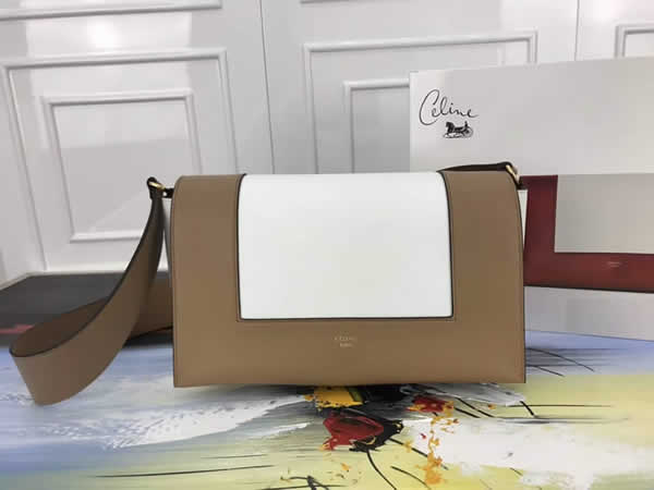 Fake Celine Frame Color Matching Khaki & White Shoulder Bag Messenger Bag 180263